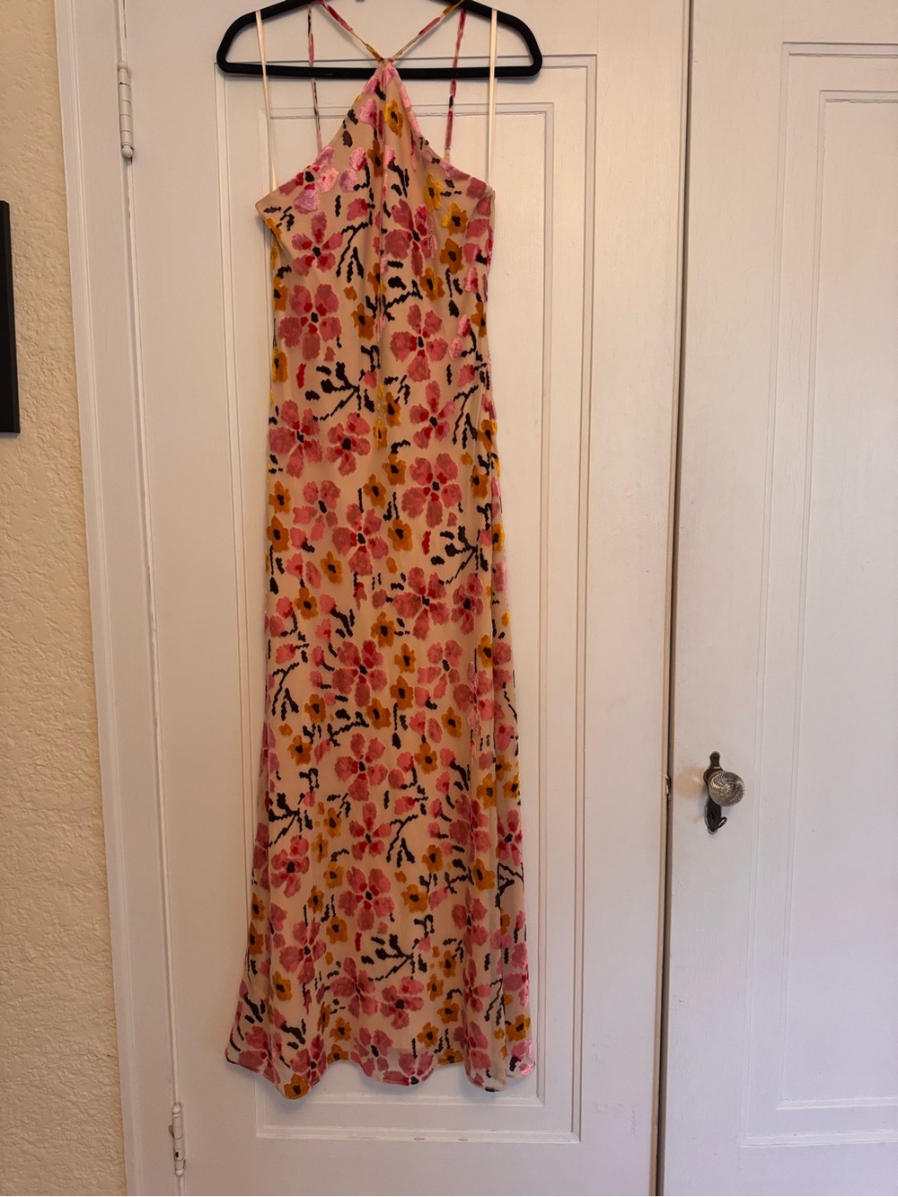 STAUD Halter Maxi Dress Pink and Yellow